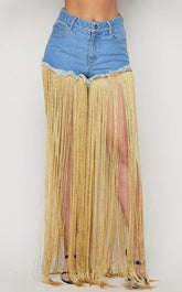 Denim Fringe Twirl Shorts